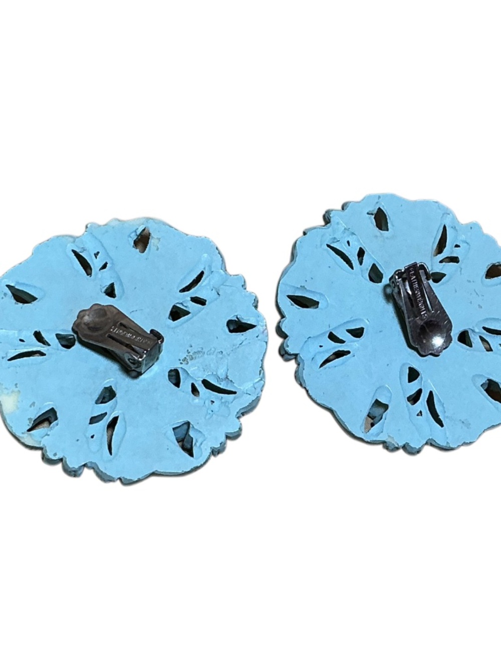 Vintage Featherweights 2.5" Turquoise Floral Rhinestone Clip-On Earrings - Picture 12 of 14